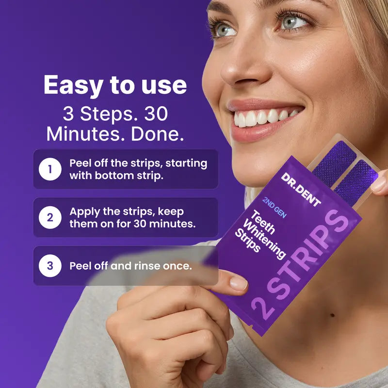 DR.DENT Purple Teeth Whitening Strips - 7/21 Whitening Sessions - Peroxide-Free PAP Formula - Color-Correcting Purple